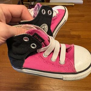 Converse Kids Black and Pink High-Top Sneakers